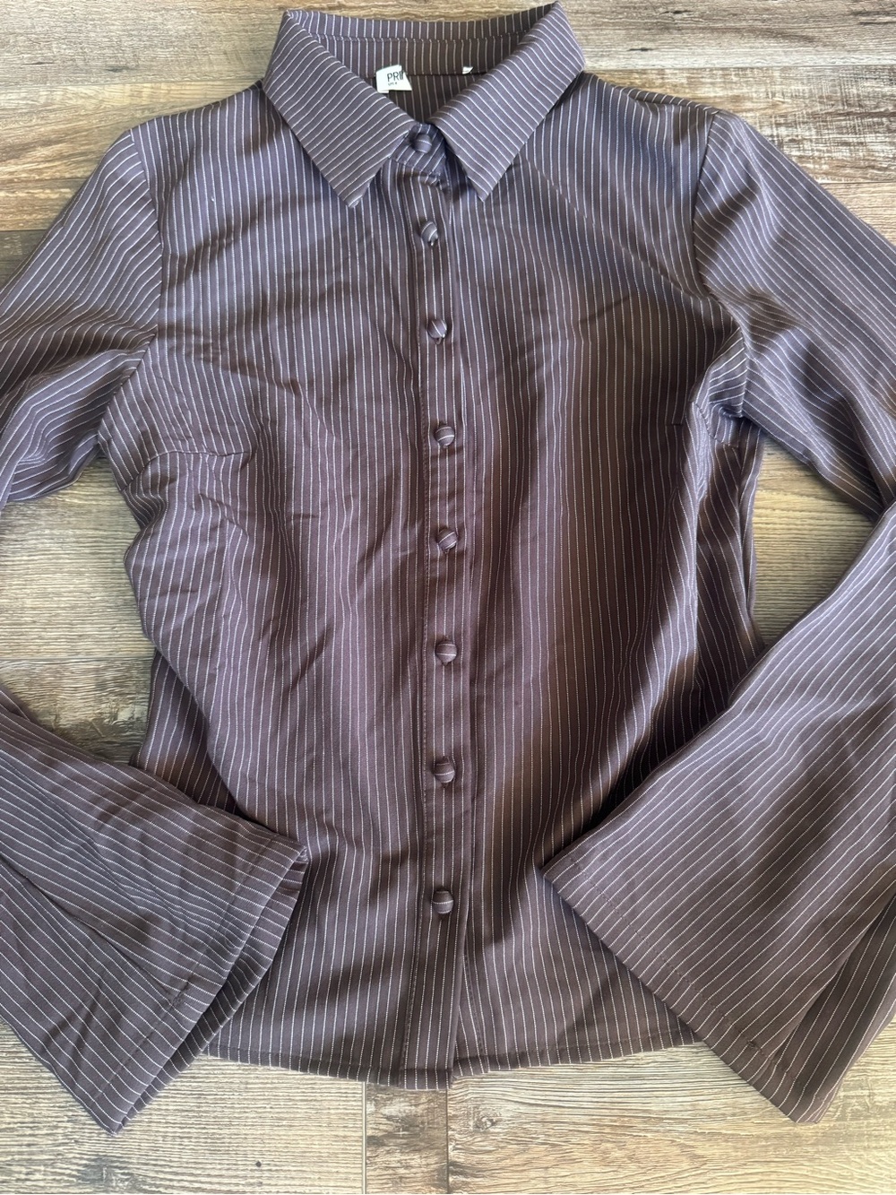 Anni Pinstripe long sleeve Shirt Brown from Princess Polly - Picture 3 of 5